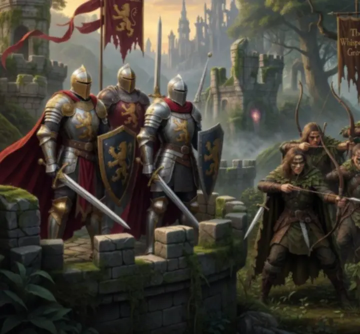 Concept art of Lastraisse factions with rival banners and warriors