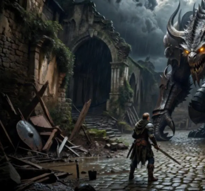 Hero facing a towering boss creature in Lastraisse