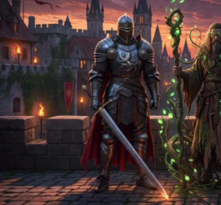 Silhouettes of three adventurers representing the core classes of Lastraisse