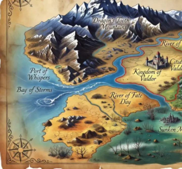 Stylized world map of the realms of Lastraisse